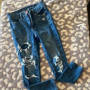 Women's Blue Distressed Jeans from AE